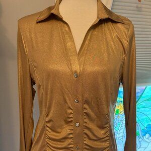 NWOT INC Gold Metallic Button Down Blouse